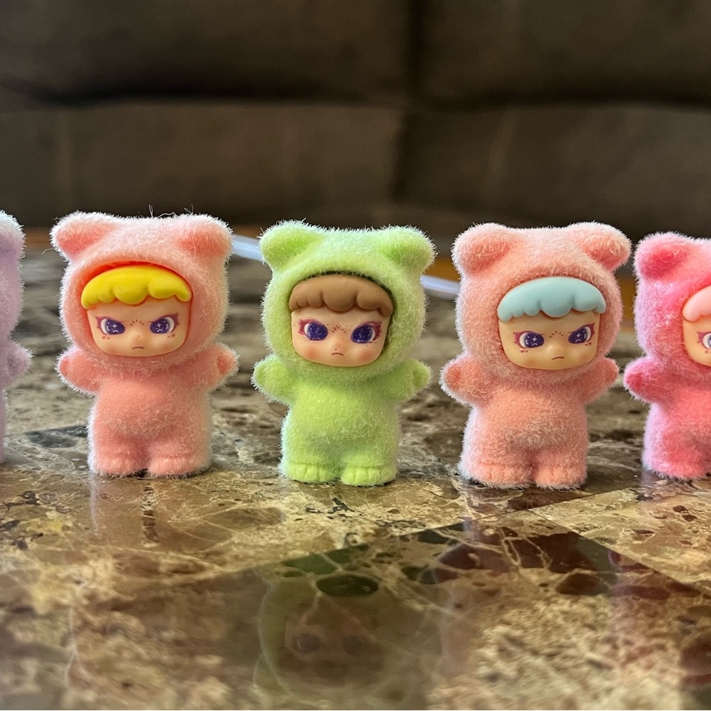 Adorable Miniature Flocked Plush Bear Costume Figures Set